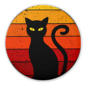  Retro Sunset Halloween Black Cat I Keramische Knop (Voorkant)