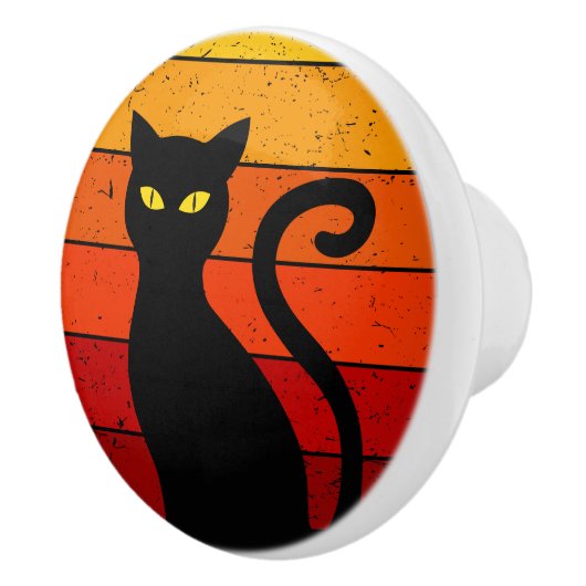 Retro Sunset Halloween Black Cat I Keramische Knop (Rechts)
