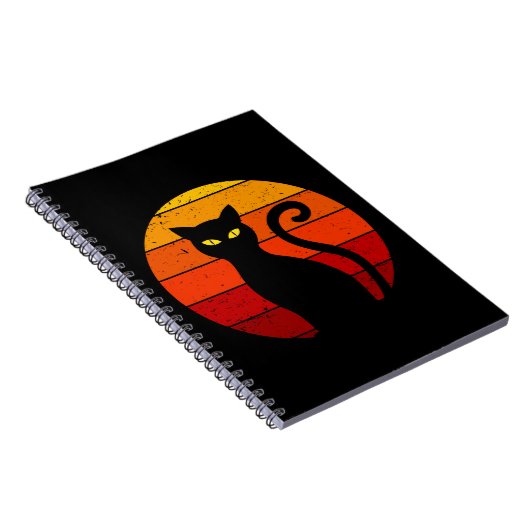  Retro Sunset Halloween Black Cat I Notitieboek (Rechterzijde)