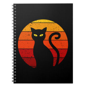 Retro Sunset Halloween Black Cat I Notitieboek