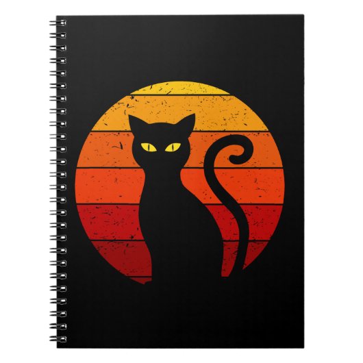  Retro Sunset Halloween Black Cat I Notitieboek (Voorkant)