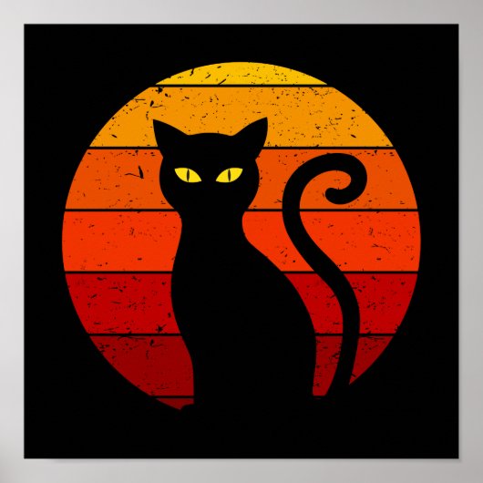  Retro Sunset Halloween Black Cat I Poster (Voorkant)