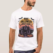 Retro Sunset Halloween kunstwerk - Creepy Haunted T-shirt (Voorkant)