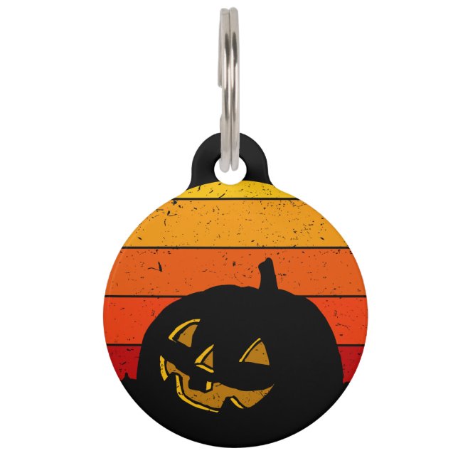  Retro Sunset Halloween Pumpkin I Huisdierpenning (Voorkant)