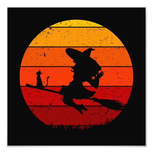 Retro Sunset Halloween Witch I Foto Afdruk (Voorkant)