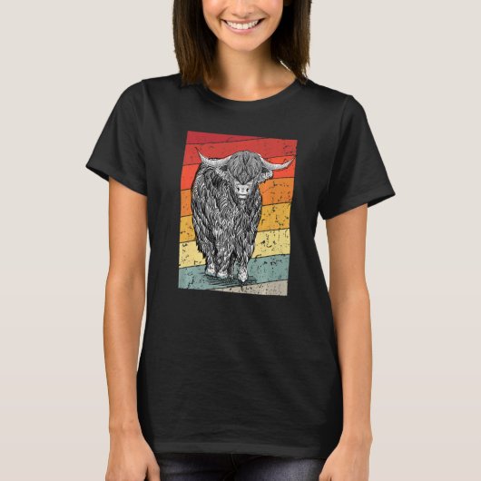 Retro Sunset Highland Cows Women Girls Cow T-shirt (Voorkant)