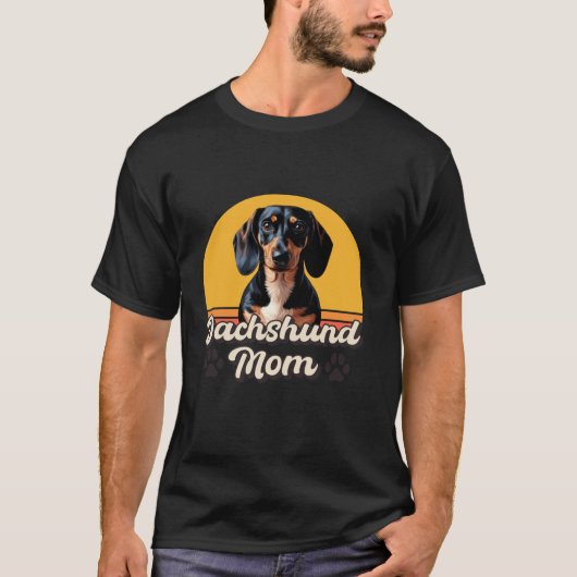 Retro Sunset Hond Mama Teckel Huisdier Eigenaar M T-shirt (Voorkant)