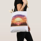 Retro Sunset in the Forest Custom Name Gift Tote Bag (Dichtbij)