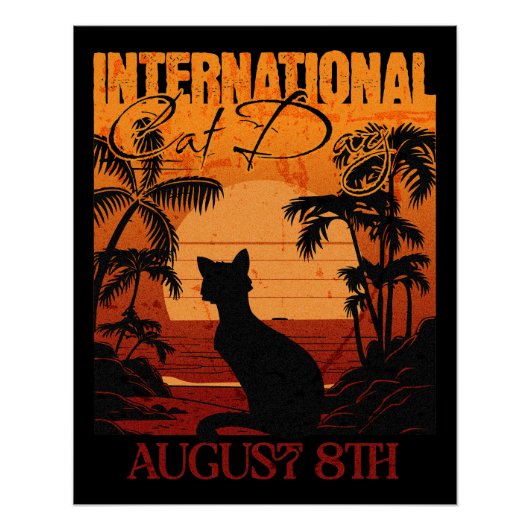 Retro Sunset Internationale kattendag Perfect Poster (Voorkant)