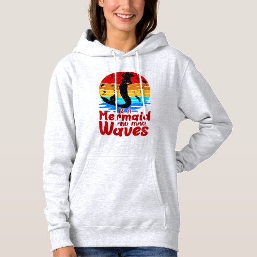  Retro Sunset is een Zeemeermin Mermaid Make Waves Hoodie (Voorkant)