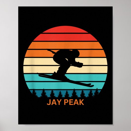 Retro Sunset Jay Peak Vermont Skiër Poster (Voorkant)