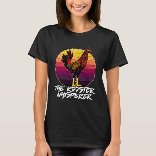 Retro Sunset Kip Poultry Grappen De Rooster Whi T-shirt (Voorkant)