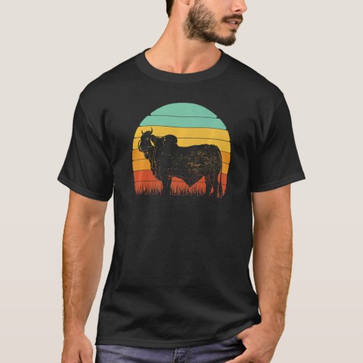 Retro Sunset Koe Farmer Brahman Cattle T-shirt (Voorkant)