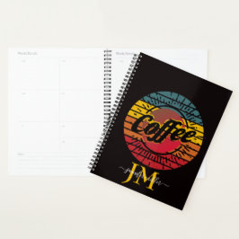 Retro sunset-koffie gepersonaliseerd planner