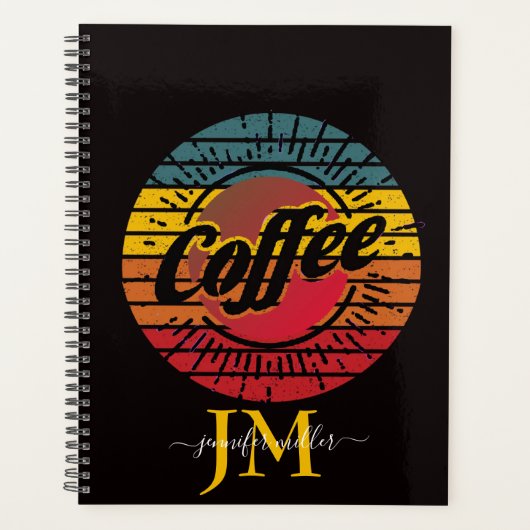 Retro sunset-koffie gepersonaliseerd planner (Voorkant)