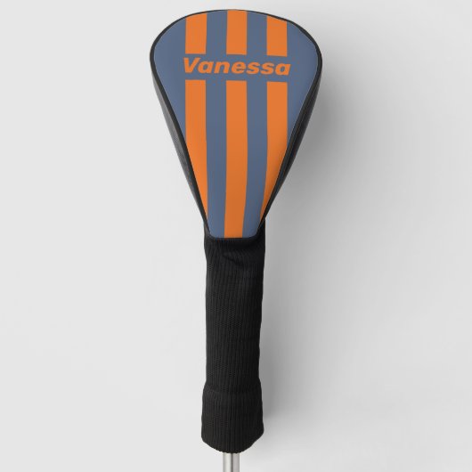 Retro Sunset Kustlijn Drie Pin Strepen met Naam Golfheadcover (Voorkant)