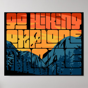 Retro Sunset Landscape Hiking Adventure verkennen Poster
