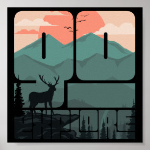 Retro Sunset Landscape Hiking Adventure verkennen Poster