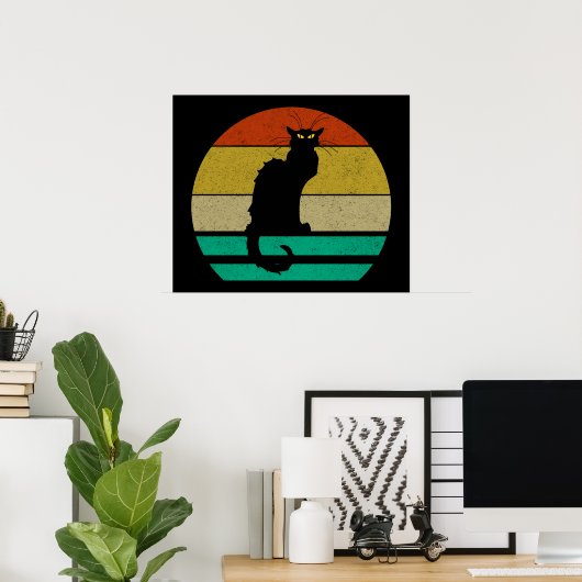 Retro Sunset Le Chat Noir Black Cat Poster (Thuiskantoor)