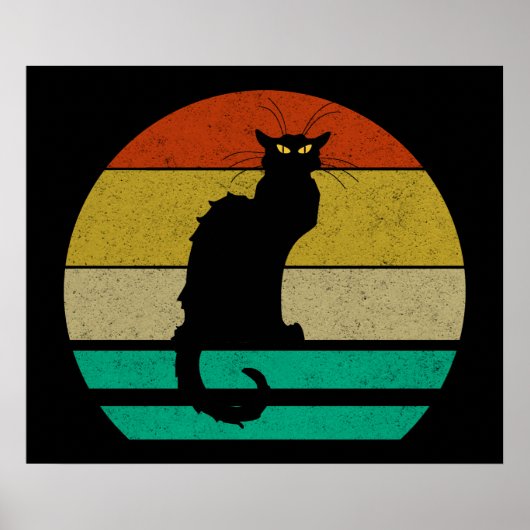 Retro Sunset Le Chat Noir Black Cat Poster (Voorkant)
