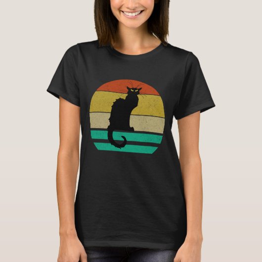 Retro Sunset Le Chat Noir Black Cat T-shirt (Voorkant)