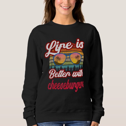 Retro Sunset Life is beter met cheeseburgers Trui (Voorkant)