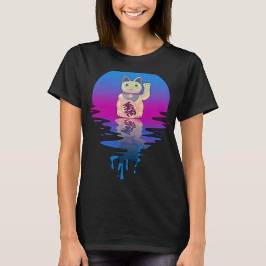 Retro Sunset Lucky Cat T-shirt (Voorkant)