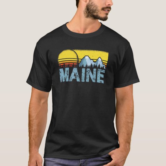 Retro Sunset Maine Verenigde Staten Staten Campin T-shirt (Voorkant)