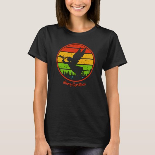 Retro Sunset met Kerstmis, die Angel Horn bedient T-shirt (Voorkant)
