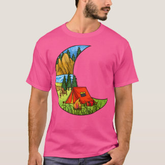 Retro Sunset Moon Camper Campfire Funny Mountains T-shirt