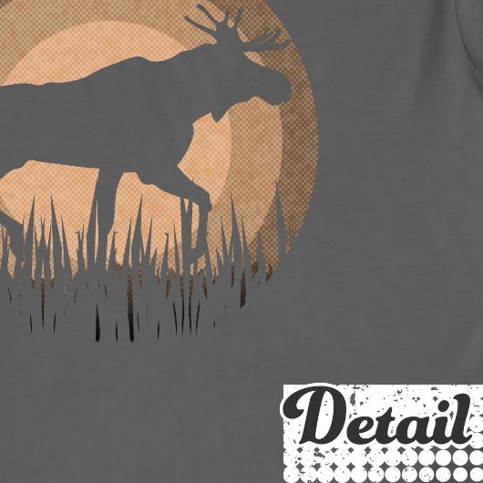 Retro Sunset Moose Silhouet Natuur Perzik Grijs T-shirt