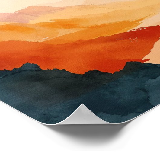 Retro Sunset Mountain Landschap Waterverf Poster (Hoek)