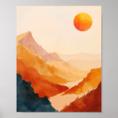 Retro Sunset Mountain Landschap Waterverf Poster (Voorkant)