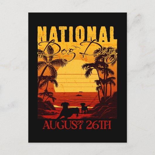 Retro Sunset Nationale Hondendag Briefkaart (Voorkant)