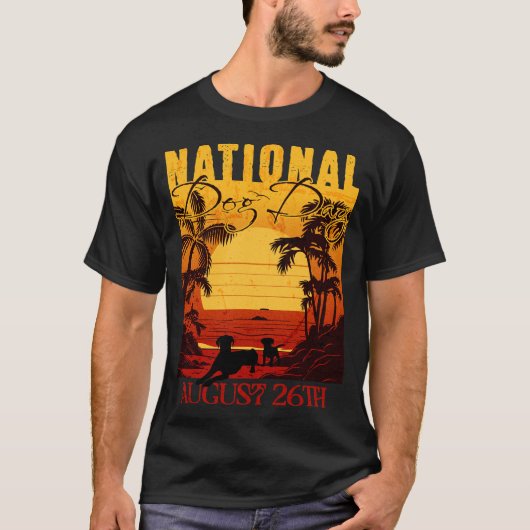 Retro Sunset Nationale Hondendag T-shirt (Voorkant)