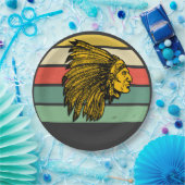  Retro Sunset Native American Graphic Papieren Bordje (Feest)