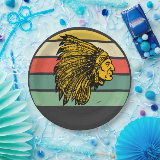  Retro Sunset Native American Graphic Papieren Bordje (Feest)