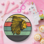  Retro Sunset Native American Graphic Papieren Bordje (Feest)