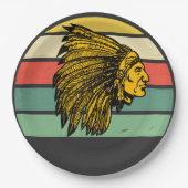  Retro Sunset Native American Graphic Papieren Bordje (Voorkant)
