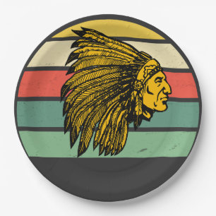  Retro Sunset Native American Graphic Papieren Bordje