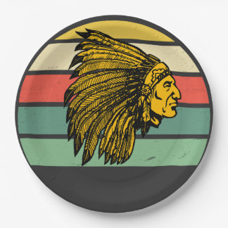 Retro Sunset Native American Graphic Papieren Bordje