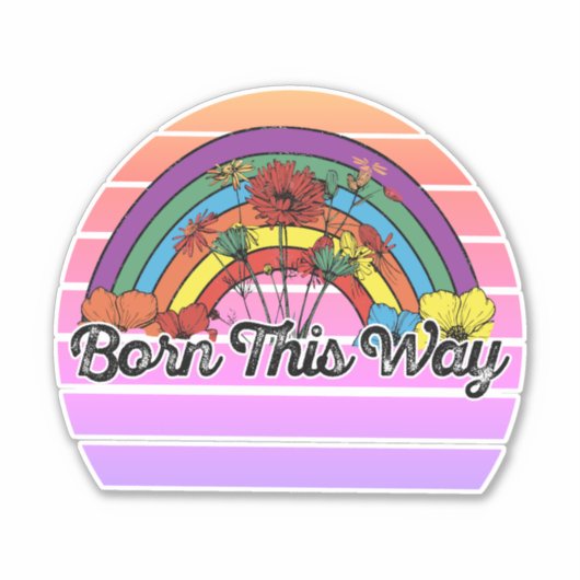 Retro Sunset op deze manier geboren regenboog en b Sticker (Voorkant)