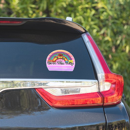Retro Sunset op deze manier geboren regenboog en b Sticker (Auto Zijkant)