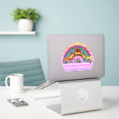 Retro Sunset op deze manier geboren regenboog en b Sticker (Laptop op bureau)