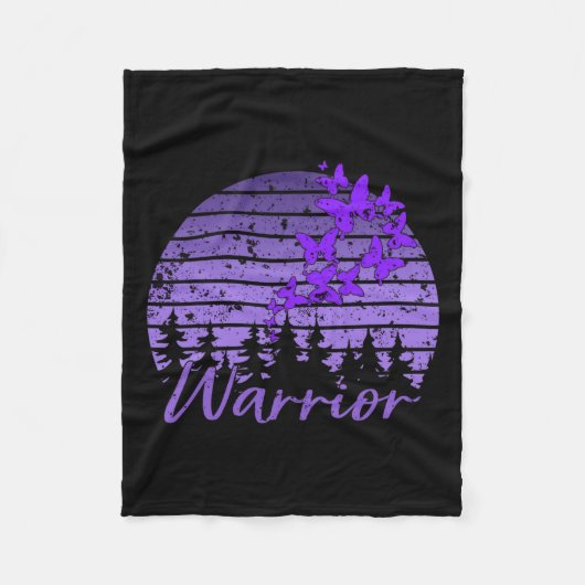 Retro Sunset Paarse Vlinder Fibro Lupus Warrior Fleece Deken (Voorkant)