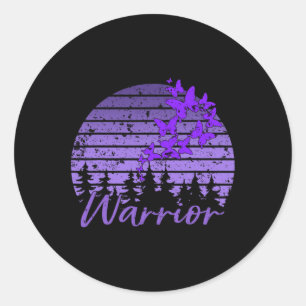Retro Sunset Paarse Vlinder Fibro Lupus Warrior Ronde Sticker