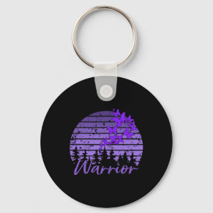 Retro Sunset Paarse Vlinder Fibro Lupus Warrior Sleutelhanger