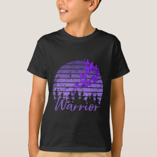 Retro Sunset Paarse Vlinder Fibro Lupus Warrior T-shirt