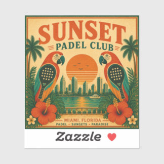 Retro Sunset Padel Club Papegaai Sport Cadeau Stic Sticker