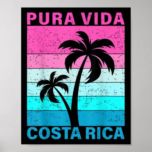Retro Sunset Palm Tree Costa Rica Vacation Pura Vi Poster (Voorkant)